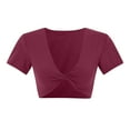 thumbnail image 4 of Women's Yoga Short Sleeve Tight V-Neck Sports T-Shirt - High Strength Fitness Clothing with Padded Support, True to Size (S-L), 4 of 5