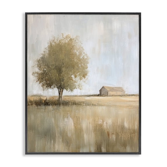 Stupell Industries Distant Barn and Lone Tree Landscape & Nature Painting Black Framed Art Print Wall Art, 11 x 14