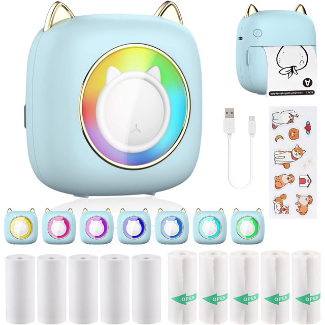 Print Pods Mini Printer Portable Thermal Sticker Printer with Rolls Thermal Paper and Sticker tooth Wireless Printer for iOS & Android Inkless Pocket Printer for Photo Note (Pink)