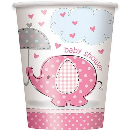 (3 Pack) Paper Elephant Baby Shower Cups, 9 oz, Pink, (Best White Elephant Gifts 2019)