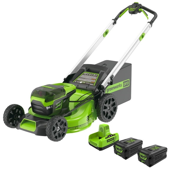 Greenworks 60V 21" Brushless Self-Propelled Battery Powered Lawn Mower   (2) 4.0Ah Batteries & Dual Port Charger
