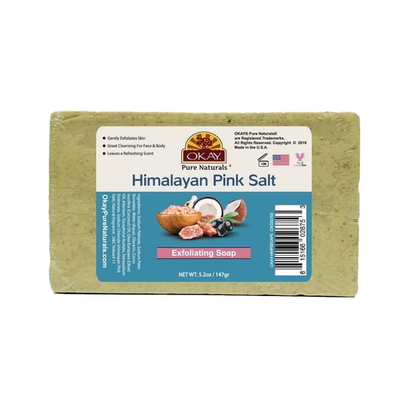 OKAY Pure Naturals Himalayan Pink Salt Exfoliating Soap, 5.2 oz – Deep Cleansing & Rejuvenating Body Bar