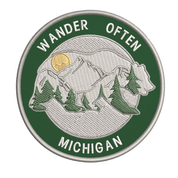 Wander Often! Michigan 3.5 Inch Iron Or Sew On Embroidered Fabric Badge Patch Seek Adventure, National Park Iconic Series