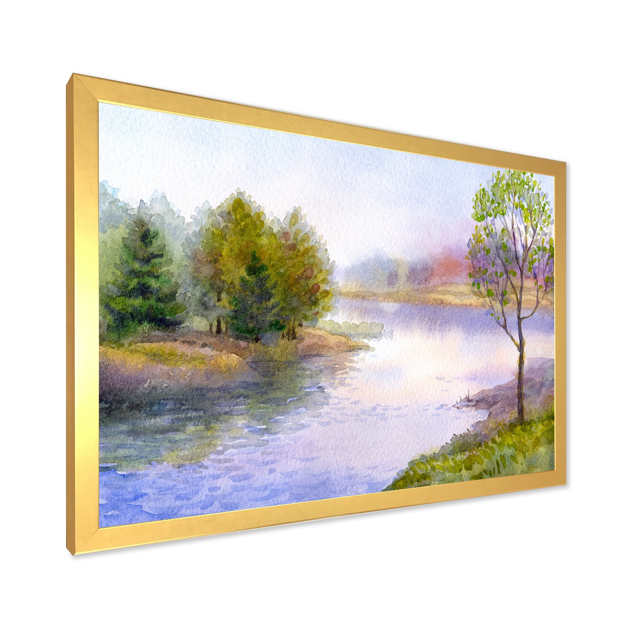 Designart 'Trees On The Bank Of River' Lake House Framed Art Print