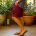 thumbnail image 6 of Womens Lightweight Breathable Knee Length Shorts Casual Vacation Elastic Waist Pleated Pocket Trousers Spring Summer Basic Capris Wine XXL, 6 of 6