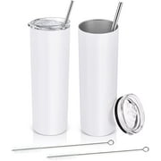 20 Oz Skinny Travel Tumblers, 8 Pack Stainless Steel Skinny Tumblers with Lid Straw, Double Wall Insulated Tumblers, Slim Water Tumbler Cup, Vacuum Tumbler Travel Mug for Coffee Water Tea, White
