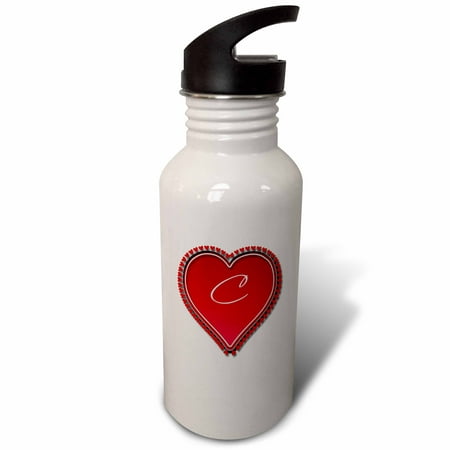 

3dRose Large red heart on a white background surrounded by small red hearts and the monogram C Sports Water Bottle 21oz