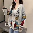 thumbnail image 4 of 2021 New Retro Jacquard Cardigan Sweater Jacket Female Spring Loose Jacket Lazy Style Thick Knitted Cardigan Button Winter Women, 4 of 5