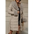 thumbnail image 2 of Giolshon Women Faux Leather Puffer Padded Jacket Bubble Fleece-Lined Coat with Detachable Faux Fur Collar, 2 of 4