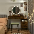 thumbnail image 3 of Patiojoy Bedroom Makeup Vanity Dressing Table Stool Set with 3 Colors Lighted Mirror Large Storage Cabinet Drawer Brown, 3 of 7