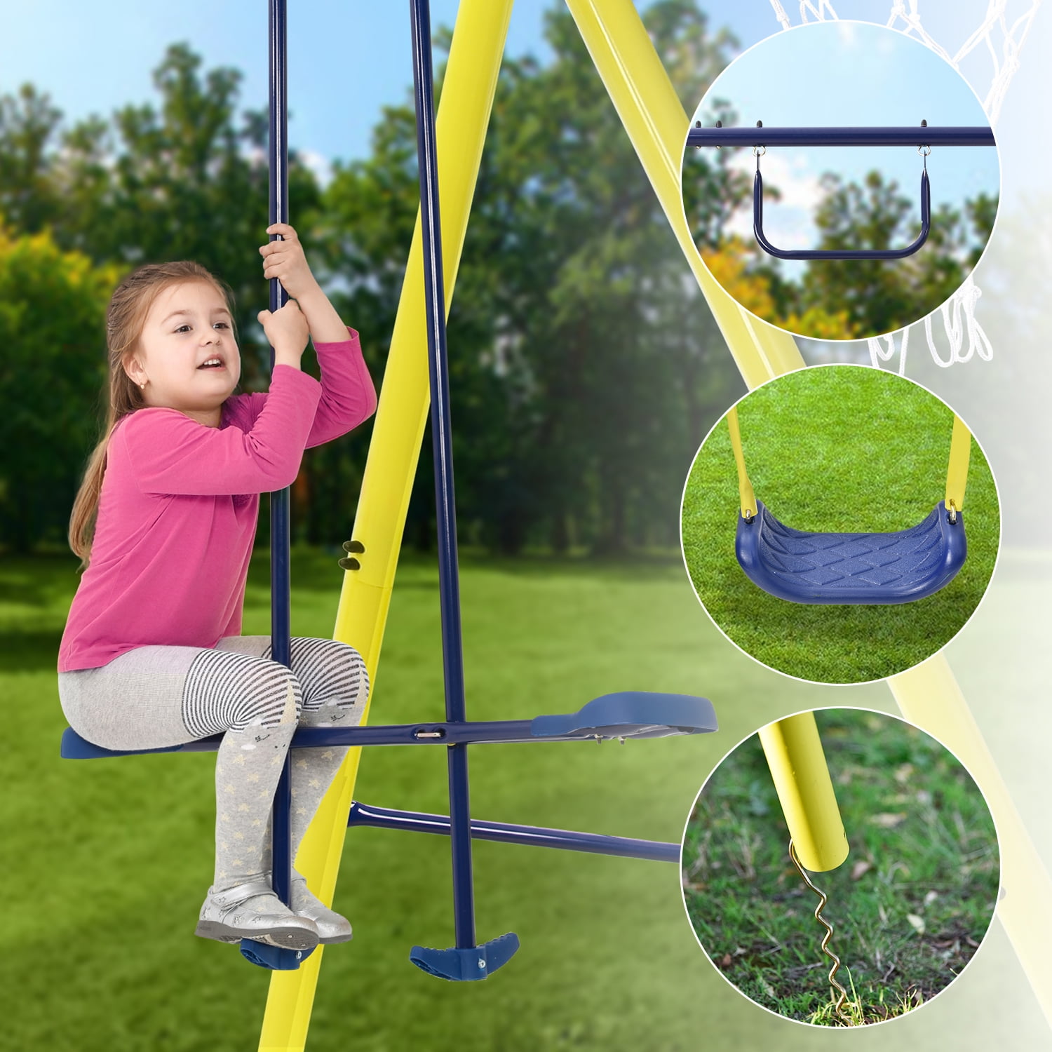 5 in 1 Outdoor Tolddler Swing Set, Playground Swing Sets with with Seesaw Swing, Basketball Hoop 5 in 1 Outdoor Tolddler Swing Set, Playground Swing Sets with with Seesaw Swing, Basketball Hoop
