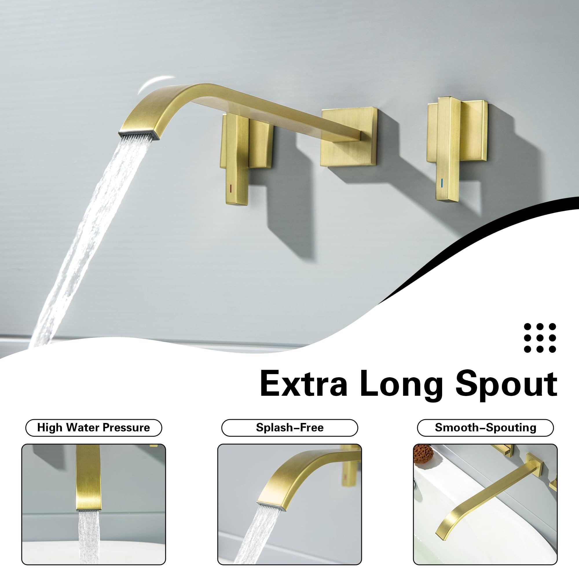 Wall Mount Tub Filler Brushed Gold Bathtub Faucet
