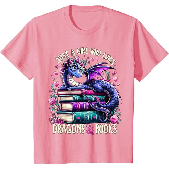 Just a Girl who loves Dragons and Books Dragon Reading Unisex T-Shirt for Men Women Kids Toddler