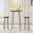 thumbnail image 6 of VECELO Bar Stools Set of 2, Industrial Wooden Bar Chairs with Metal Legs, 23.6" Counter Height Round Backless Barstools Set, Brown, 6 of 7