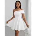 thumbnail image 6 of White Off-Shoulder Fit & Flare Mini Dress For Party Wedding Dinner, 6 of 8