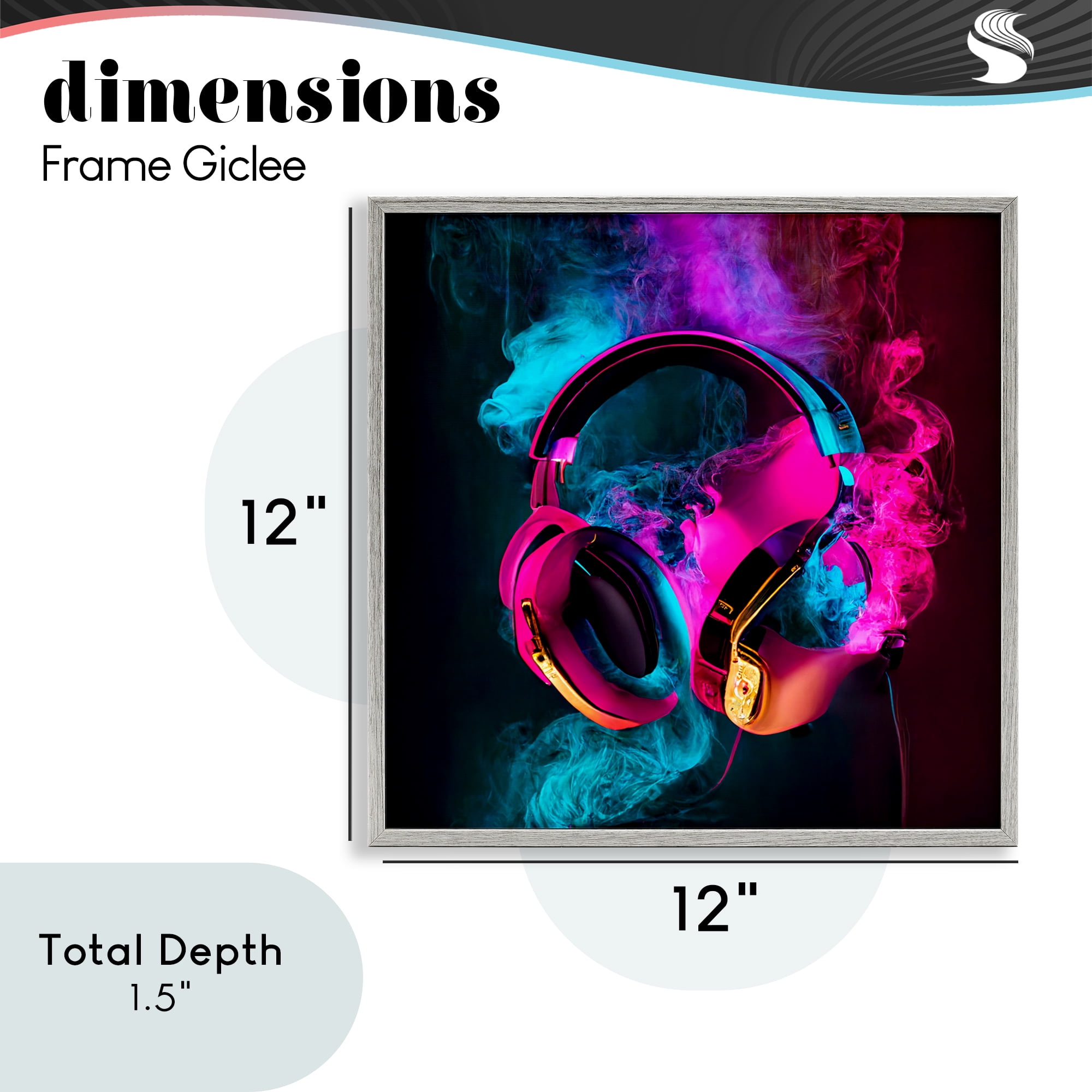 Power Play Pink & Blue Headphones Gray Framed Giclee Art, design by Sasha