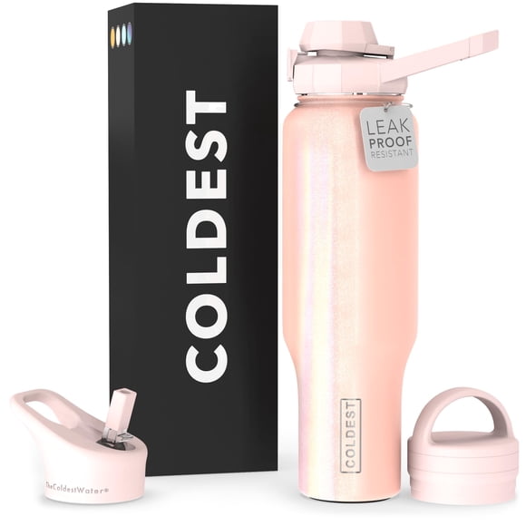 Botella De Agua Deportiva Más Fría – Tapas 3 En 1 (Mango De Paja Chug) – Vaso Aislado De Acero Inoxidable Con Asa – Taza De Agua Al Vacío, Regalos De San Valentín Para Él Y Ella (46 Oz Forever Pink Gl