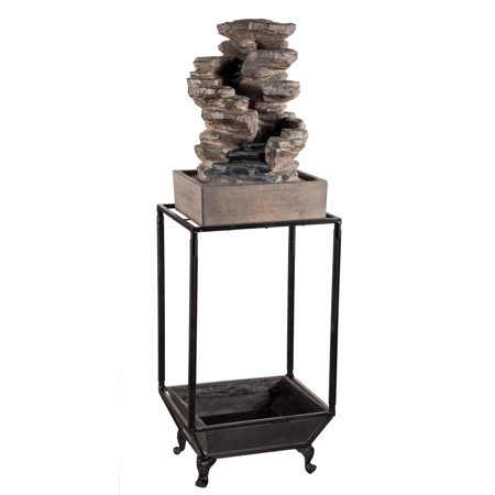 Stacked Stone Fountain with Planter Shelf