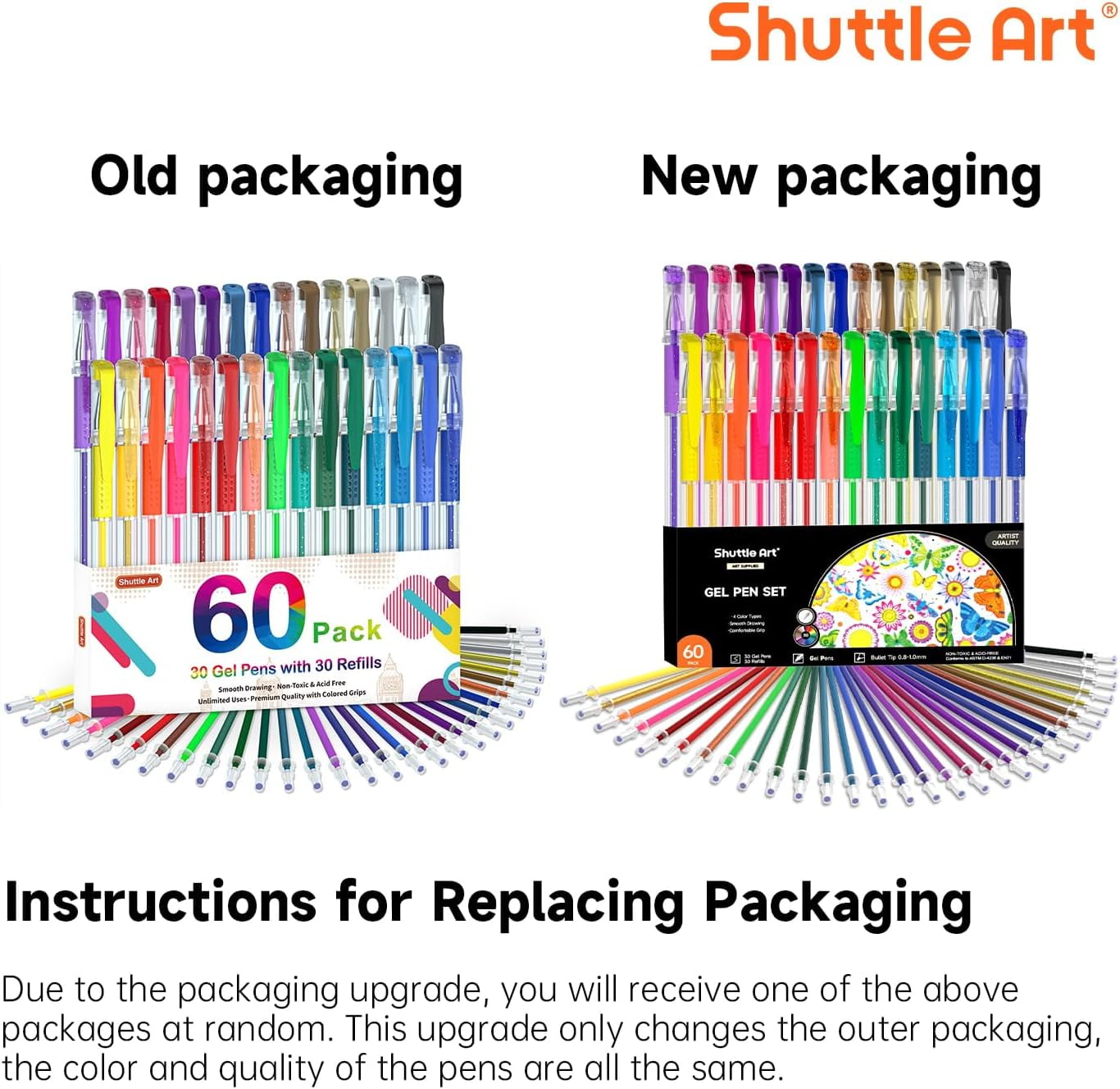 Shuttle Art Gel Pens, 60 Pack Gel Pen Set 30 Colored Gel Pen with 30 Refills for Adults Coloring Books Drawing Doodling Crafts Scrapbooking Journaling