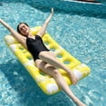 thumbnail image 6 of Inflatable Pool Float, 53 Inch Striped Pool Lounge Mat with Headrest, Heavy Duty Tanning Water Bed for Summer Backyard Parties, Yellow, 6 of 7