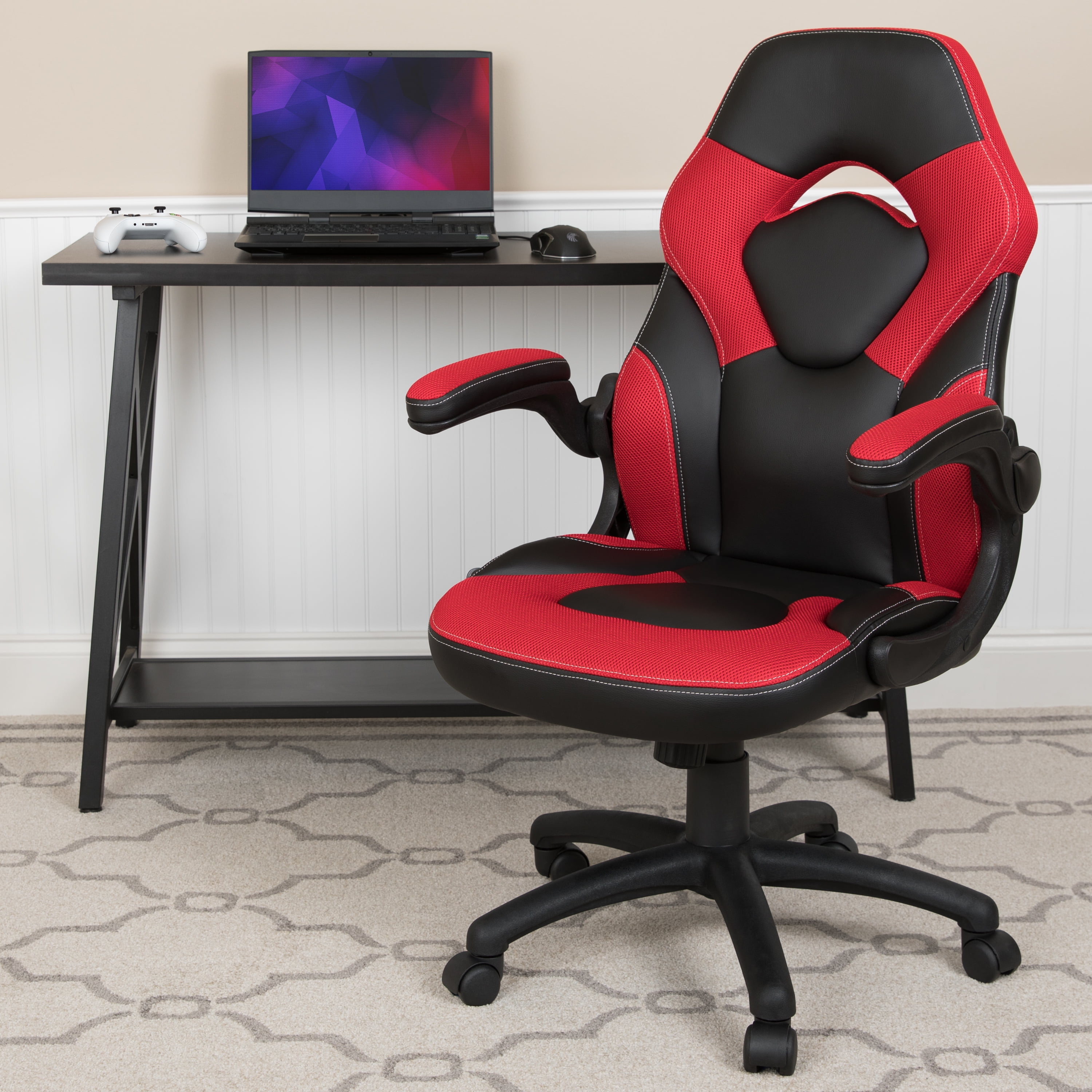 Gaming Racing PC Chair with Flipup Arms, Red/Black LeatherSoft