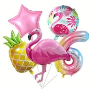 Tropical Flamingo Pineapple Foil Set Number 6 Color Number Balloon Girl Birthday Hawaiian Party Baby Shower Decoration