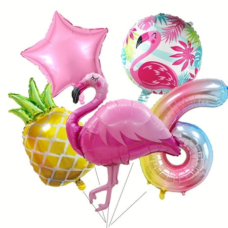 Tropical Flamingo Pineapple Foil Set Number 6 Color Number Balloon Girl Birthday Hawaiian Party Baby Shower Decoration