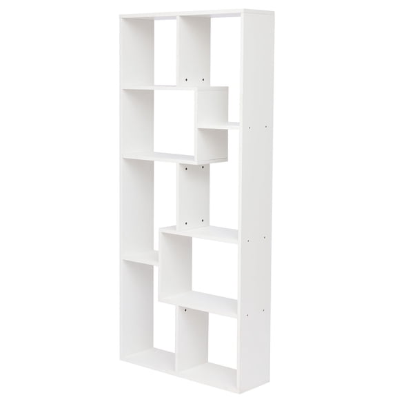 S-HOME Modern Asymmetrical Display Shelf In Synthetic Wood 5-Tier Vertical Bookcase For Compact Spaces, White