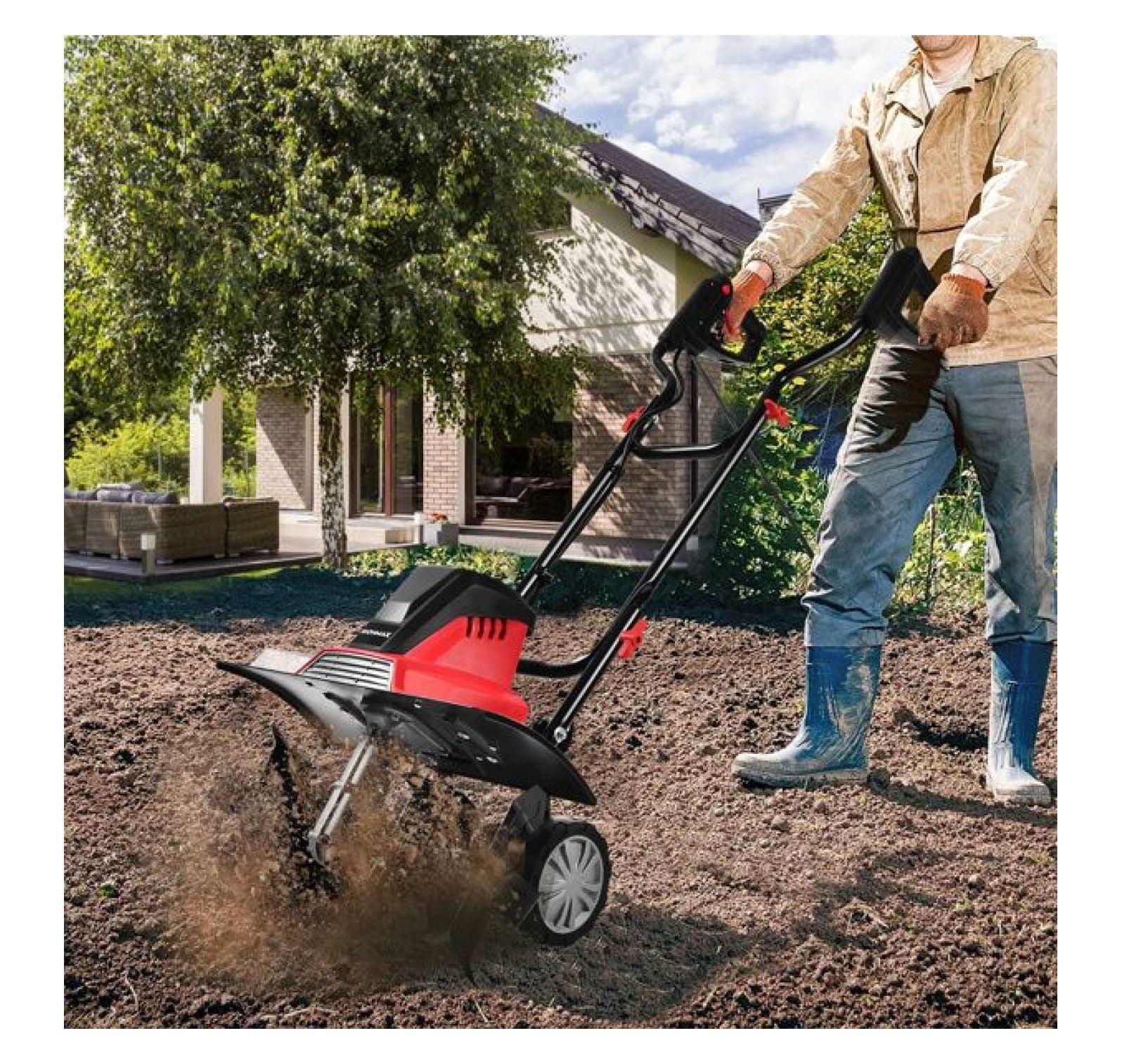 Electric Tiller Cultivator 17 Inch, 13.5 Amp Garden Tiller with 6 Blades