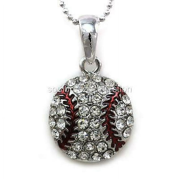 Clear Crystal Baseball Sports Pendant Necklace Teen Fashion Jewelry Enamel Charm