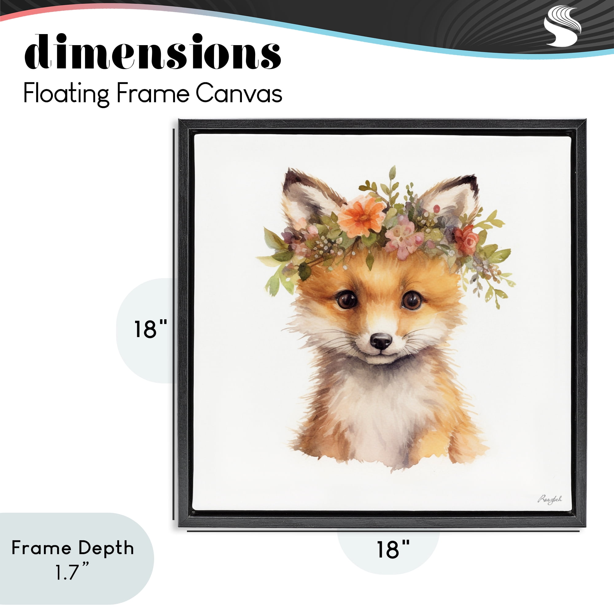 Stupell Industries Woodland Fox Flower Crown Black Framed Floater Canvas Wall Art, design by Roozbeh