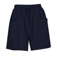 thumbnail image 6 of Bloomae Linen Shorts for Women Trendy Lightweight Smoked High Waisted Casual Summer Pull On Drawstring Beach Loost Fit Shorts with Pockets Navy L, 6 of 8
