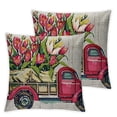 thumbnail image 2 of Nawypu Oil Painting Red Car Carry Tulip Flower Birthday Mother's Day Blessing Gift Decorative Throw Pillow Cover Cushion Case Lumbar White, 2 of 6