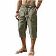 thumbnail image 2 of HOMADLES Men's Capri Cargo Pants Loose Fit Elastic Waist Breathable Workout Pants Outdoor Hiking Running Pants Army Green Size M, 2 of 9