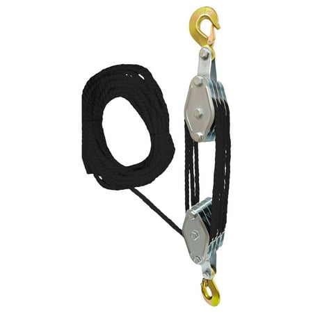 Block and Tackle Pulley Tool Upgraded 3/4 Wheel Rope Pulley Hoist 1100/2200Lbs Work Load Rope Hoist for Garage Hunting