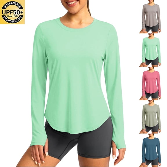 GERsome Women's Long Sleeve Shirts Crew Neck Quick Dry Athletic Running Workout Summer Tops,Mint Green,Size L