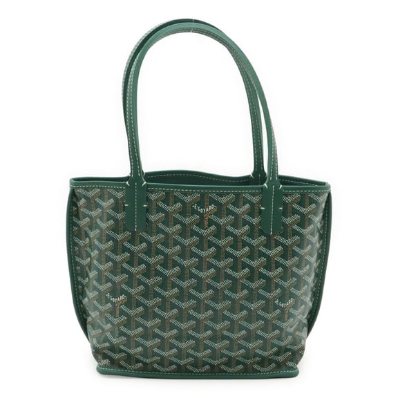 Pre-Owned GOYARD ANJOU Mini Tote Bag/Handbag, Reversible, Coated Canvas and Leather, Green....