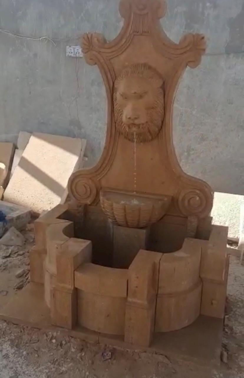 Yellow Stone Marble Fountain for Garden Decoration – Elegant Outdoor Water Feature, Sculpted Stone Design for Patios