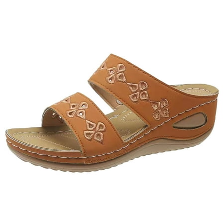 

GYUJNB Summer Wedge Sandals for Women Fashion New Pattern Embroidered Lightweight Non Slip Open Toe Summer Wedge Comfortable Casual Shoes Size 7.5
