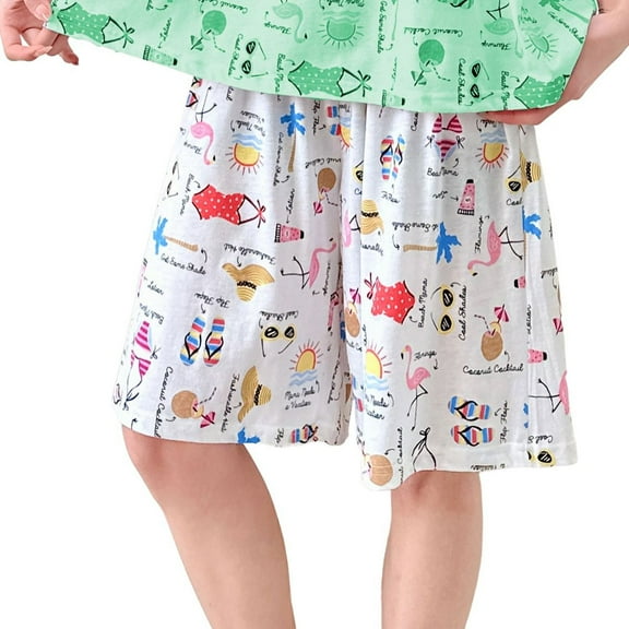 SWSMCLT Women's Cotton Pjs Summer Pajama Shorts Comfy Thin Cute Trendy Spandex Soft Knee Length Elastic Pajamas White XX-Large