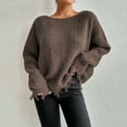 thumbnail image 4 of Htigea Sweaters for Women Distressed Frayed Hem Tops Casual Crew Neck Long Sleeve Loose Fit Pullover Sweater Coffee L, 4 of 7