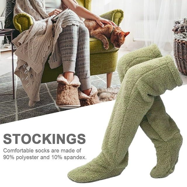 Chaussettes de Sol Ourson pour Femmes Bas Genouillères Chaudes Chaussettes Hautes Bas Bas de compression Vert