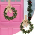 thumbnail image 2 of BinKFF Christmas Mini Wreath for Cabinet, Artificial Snowy Cedar Garland with Plaid Ribbon, Small Xmas Hanging Wreath for Kitchen Cabinets, Windows, Doors, Farmhouse Holiday Decor, 2 of 9