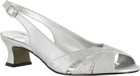 silver glitter mid heels