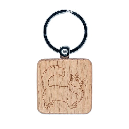 Fun-Loving Munchkin Cat Square Keychain Charm Tag - Engraved Wood