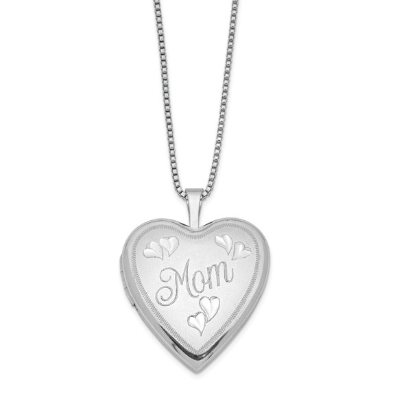 FB Jewels Sterling Silver Rhodium-plated 20mm MOM Heart Locket