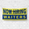 thumbnail image 4 of Now Hiring Waiters 13 oz Heavy Duty Vinyl Banner Waitress Waiter Jobs Available Help Wanted Sign for Business Advertising Indoor/Outdoor Single-Sided w/ Metal Grommets (4x8 ft, Ye & Bl), 4 of 6