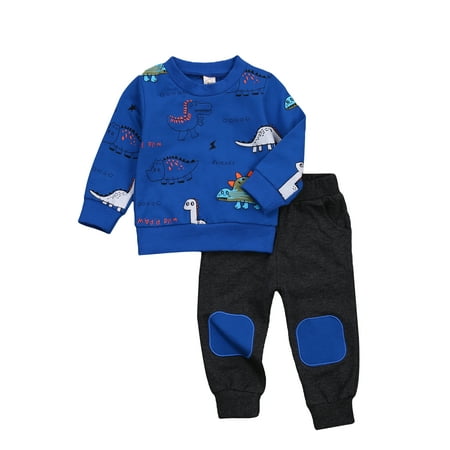 

Huakaishijie Toddler Baby Boy Clothes Long Sleeve Dinosaur Pullover Top Pants 2Pcs Outfits