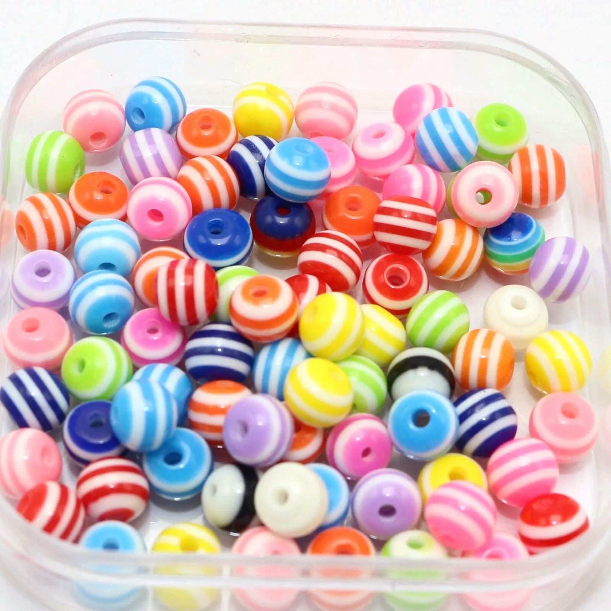 U8MO 1000 Mixed Colour Stripes Acrylic Round Beads 8mm Kid Crafts Jewelry Making