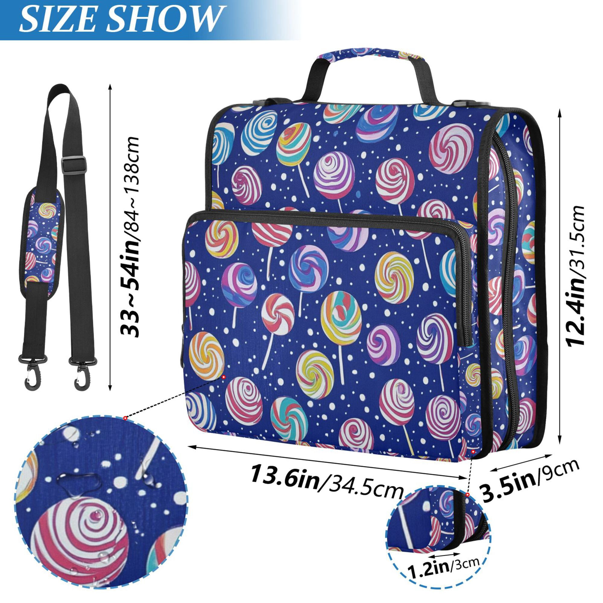 FORMRS Zipper Binder with Shoulder Strap 2-inch Ring 500 Sheet Capacity File Bag, Blue Colorful Candies
